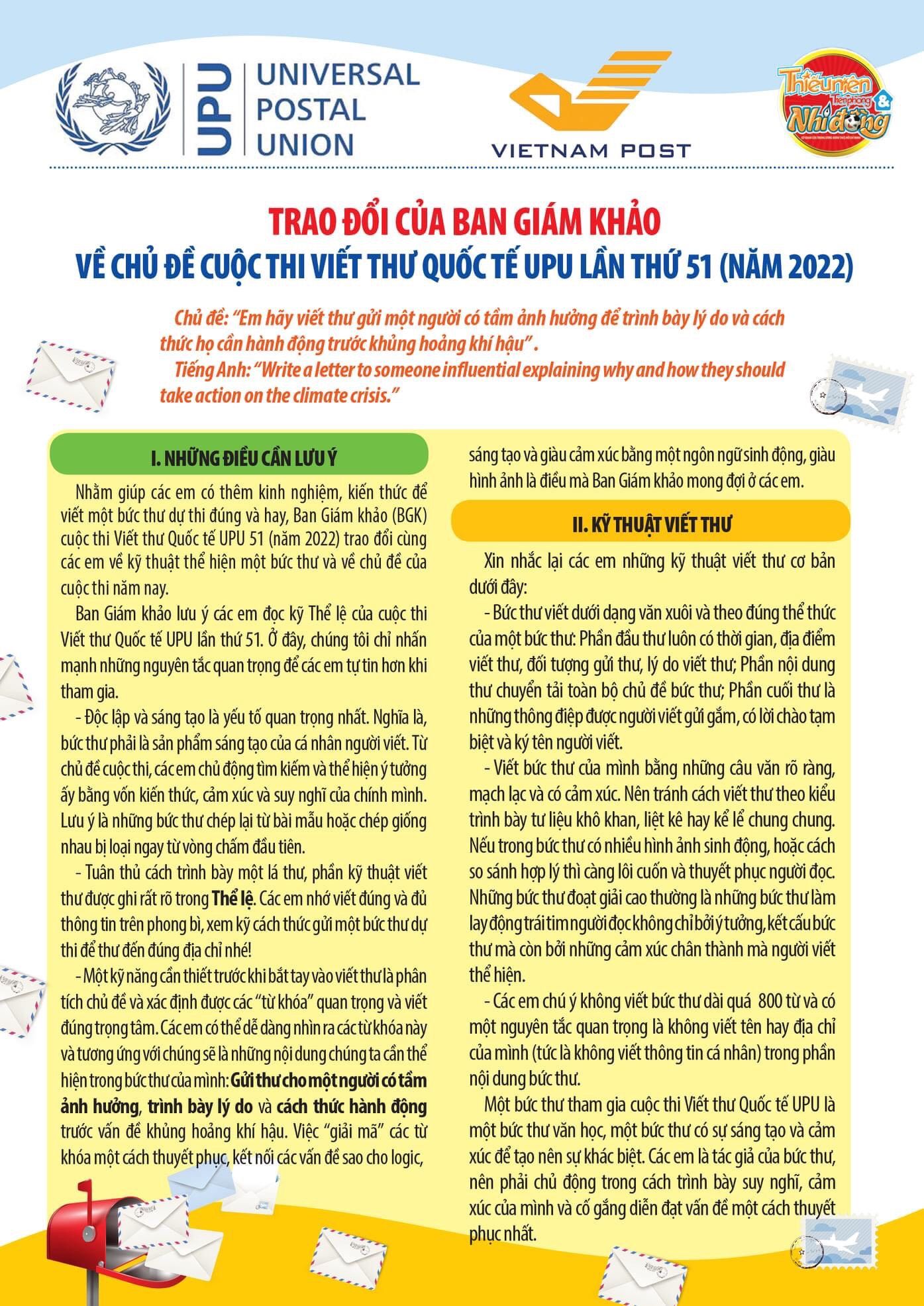 Liên đội trường THCS Hoàng Hoa Thám phát động và triển khai cuộc thi Viết thư quốc tế UPU lần thứ 51 năm 2022