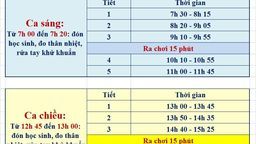 Thông báo giờ học (Áp dụng từ 7/9/2020