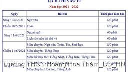 Lịch thi vào 10 năm học 2021 - 2022