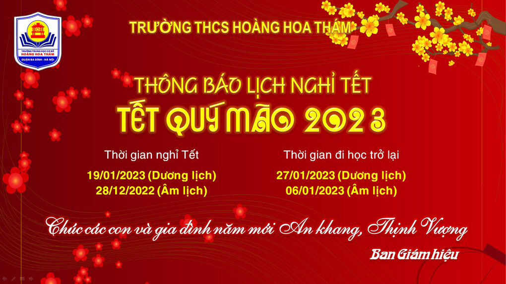 Thông báo Lịch nghỉ Tết Quý Mão 2023