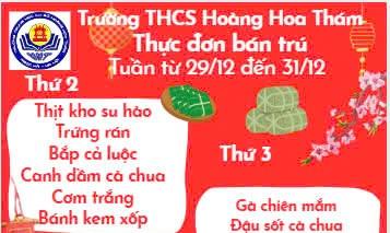 Thực đơn bán trú tuần từ 29/12-31/12/2025