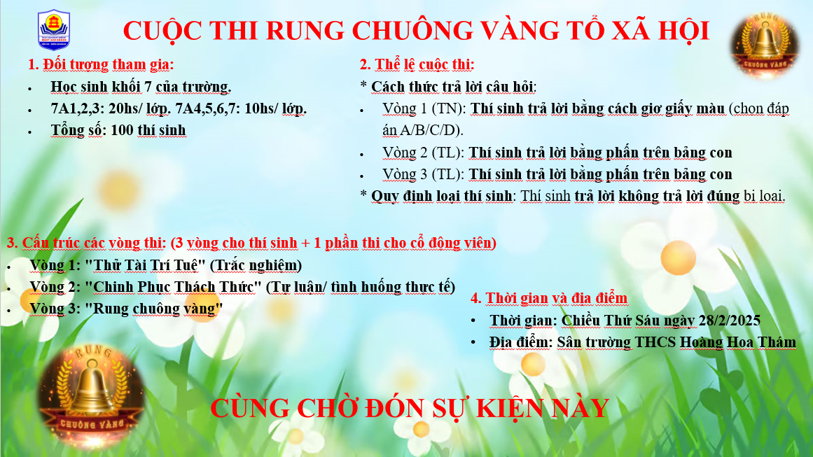 Sự kiện rung chuông vàng Tổ xã hội dành cho học sinh khối 7 sân chơi thú vị  toả sáng tài năng