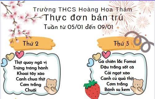 Thực đơn bán trú tuần từ 05/01-09/01/2026