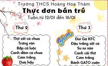 Thực đơn bán trú tuần từ 12/01-16/01/2026