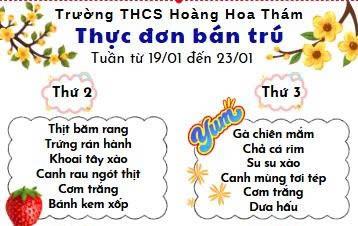 Thực đơn bán trú tuần từ 19/01-23/01/2026