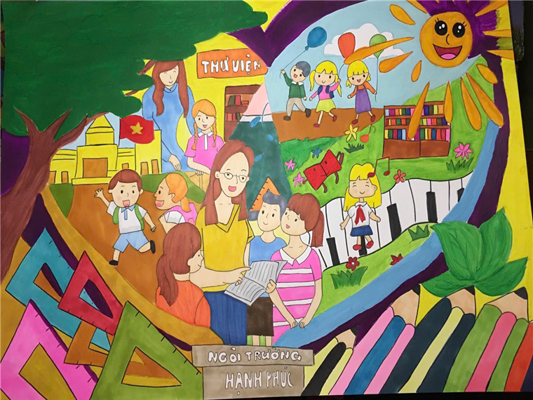 A mural of children and adultsDescription automatically generated
