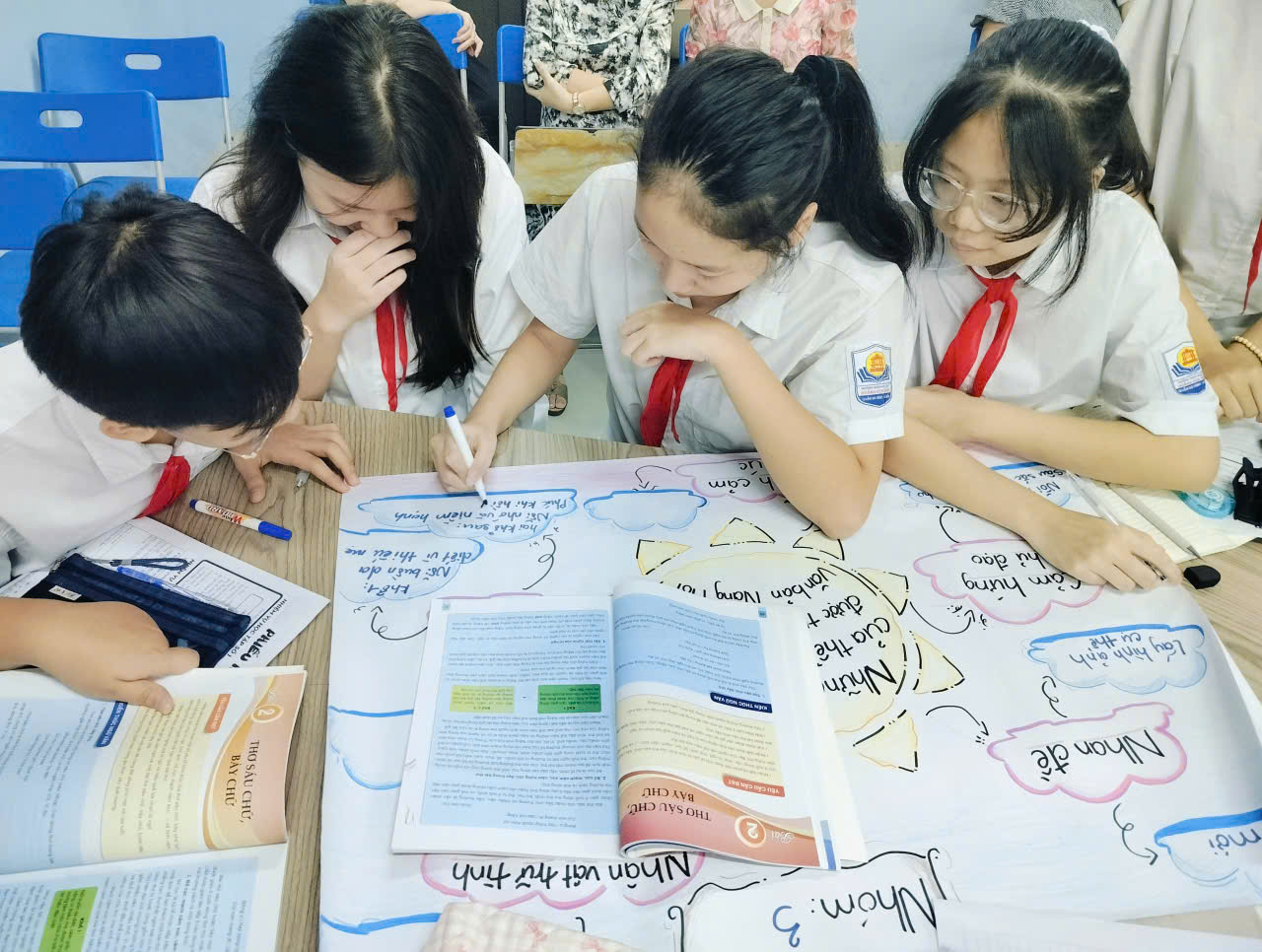 A group of children studying at a table
AI-generated content may be incorrect.