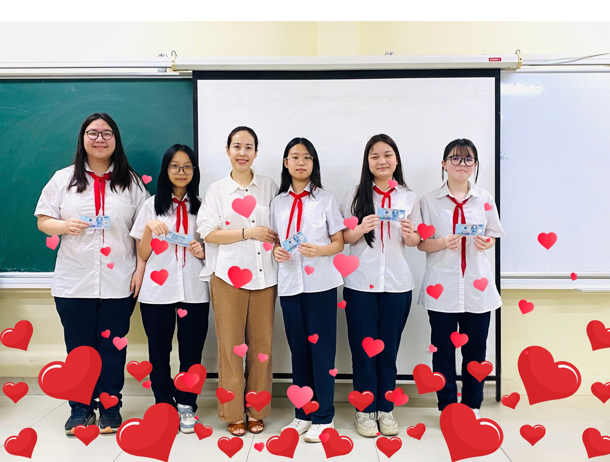 A group of girls standing in front of a whiteboard with hearts

AI-generated content may be incorrect.